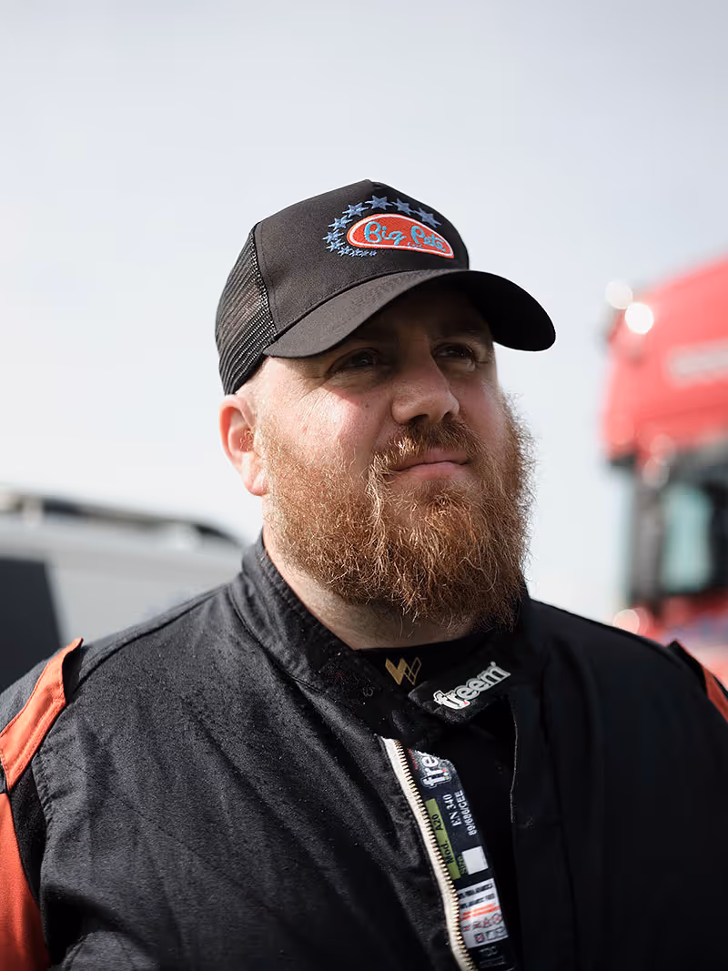 CJ Murty, driver of Grim Reaper, in his race suit